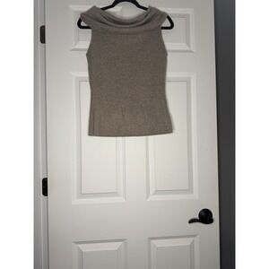 Arach & Cloz Cowl Neck Sleeveless Knit Pullover Sweater Large Taupe NWOT